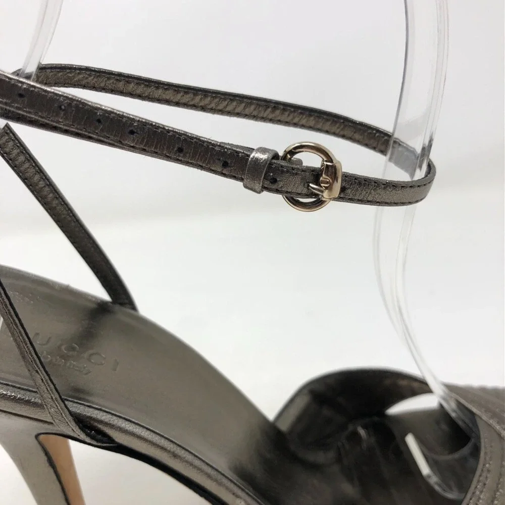 Gucci Sand Pelle Cuoio Sasso Stiletto Heels Womens 8.5 Champaign Metallic Party - Picture 6 of 15
